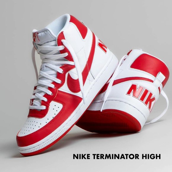 Nike Terminator High Leather Mens Retro Shoe Sneakers White University Red 13 - Picture 1 of 9